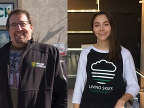 Geoff Conn, owner of The Pot Shack, left, and Cierra Sieben-Chuback, owner of Living Skies Cannabis in Saskatoon