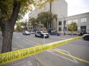 Saskatoon police investigated a shooting on Fourth Avenue South in downtown Saskatoon on Sept. 27, 2017