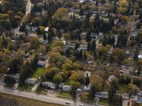 The Saskatoon Tribal Council has applied to the City of Saskatoon for approval to convert a house into a preschool in the Montgomery Place neighbourhood, seen here in an Oct. 2, 2018 aerial photo.