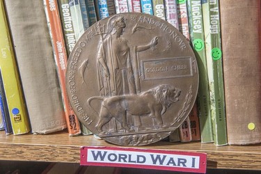 SASKATOON,SK--OCTOBER 24-1025-Remembrance Day nuggets- First World War Death Penny is displayed at the Saskatoon Museum of Military Artifacts in Saskatoon,Sk on Wednesday, October 24, 2018.