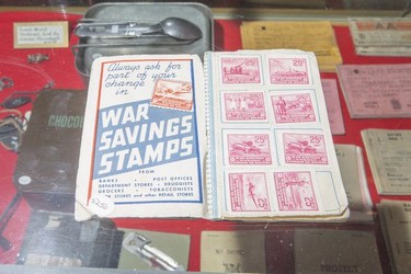 SASKATOON,SK--OCTOBER 24-1025-Remembrance Day nuggets-  Second World War ration stamps are displayed at the Saskatoon Museum of Military Artifacts in Saskatoon,Sk on Wednesday, October 24, 2018.