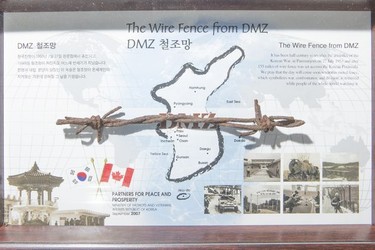 SASKATOON,SK--OCTOBER 24-1025-Remembrance Day nuggets- Korean War barbed wire fence from the DMZ  are displayed at the Saskatoon Museum of Military Artifacts in Saskatoon,Sk on Wednesday, October 24, 2018.