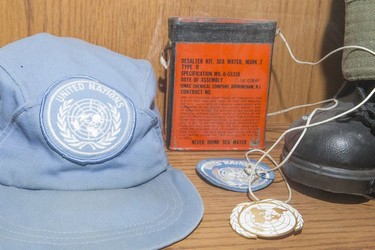 SASKATOON,SK--OCTOBER 24-1025-Remembrance Day nuggets-  UN peacekeeping artifacts  are displayed at the Saskatoon Museum of Military Artifacts in Saskatoon,Sk on Wednesday, October 24, 2018.