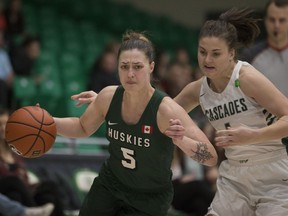 University of Saskatchewan Huskies  guard Sabine Dukate goes to move the ball during the game at the PAC gym in Saskatoon,Sk on Saturday, November 3, 2018.