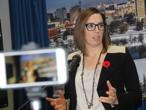 The City of Saskatoon's director of planning and development Lesley Anderson, speaks with reporters about how Saskatoon's city administration is recommending that future plans for the city's downtown include considerations for an arena in Saskatoon's Central Business District.