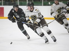 Sam Ruopp, shown here in this file photo, scored a goal and delivered some big hits in a 8-2 victory over the Manitoba Bisons.