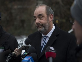 Jeff Lee of MLT holdings speaks to media following a court hearing related to money raised following the Humboldt Broncos bus crash outside the Court of Queens Bench in Saskatoon, SK on Wednesday, November 28, 2018.