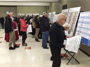 Dozens turned out for an engagement session in the basement of Emmanuel Anglican Church and Refinery on Thursday, Nov. 8, 2018, staged by the city on its plans for a bus rapid transit style system. Many Nutana residents appear to oppose the idea of bus-only lanes on Broadway Avenue in Saskatoon.