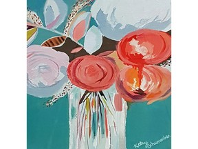 Pink Peonies by Kelsy Schumacher is on display at St. Thomas More Gallery.