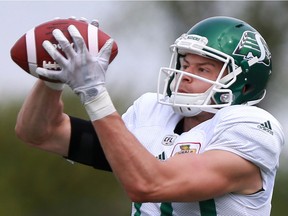 Mitchell Picton, shown at training camp with the Saskatchewan Roughriders, has signed a new contract with the CFL team.