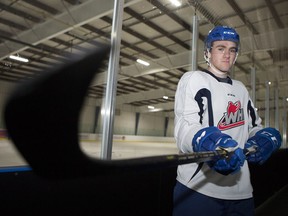 Saskatoon Blades newcomer Nolan Kneen poses for a portrait in Canlan Agri-Twins Arena in Saskatoon on Wednesday, December 5, 2018.