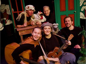 (left to right, back to front) James O'Shea, Kent Allen, Jenna Berenbaum, Crispi Lord, and Nathan Coppens are all part of the cast of Dancing Sky Theatre's Prairie Panto series production of Jack and the Snow Queen opening in Meachem on Dec. 7, 2018.