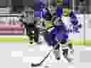 Saskatoon Blades defender Nolan Kneen skates down the ice with the puck during WHL action at Sasktel Centre in Saskatoon.