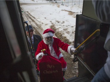 Santa boards the train during the Magical Christmas Express train that travels from Wakaw to Cudworth near Wakaw,Sk on Saturday, December 15, 2018.