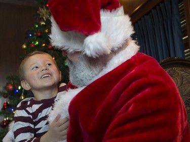 Jace Loutitt meets santa during the Magical Christmas Express train that travels from Wakaw to Cudworth near Wakaw,Sk on Saturday, December 15, 2018.