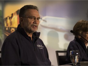 Investigator-In-Charge David Ross speaks during the Transportation Safety Board of Canada news conference to issue recommendations as part of its ongoing investigation into the 13 December 2017 collision with terrain in Fond-du-Lac, Saskatchewan. The conference was held at the Sheraton hotel in Saskatoon,Sk on Friday, December 14, 2018.