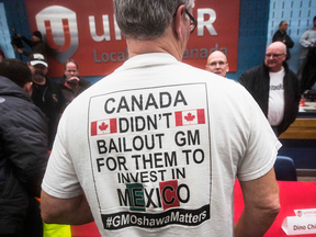 GM workers at a union meeting in Oshawa, Ont., on Nov. 26, 2018.