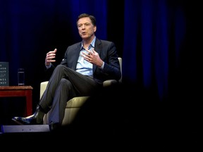 FILE - In this April 30, 2018, file photo, former FBI director James Comey speaks during a stop on his book tour in Washington. House Republicans are preparing to interview Comey behind closed doors Friday, Dec. 7, hauling the former FBI Director to Capitol Hill one final time before they cede power to Democrats in January.