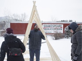 (L to R) Visual artist Amberlin Hsu, lighting designer Byron Hnatuk and Brooklynn Bitner puts together pimohtewak, a collaborative multidisciplinary piece at the Shakespeare on the Saskatchewan in Saskatoon,Sk on Sunday, January 20, 2019.