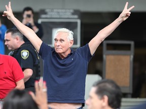 Roger Stone, a former advisor to President Donald Trump, exits the Federal Courthouse on January 25, 2019 in Fort Lauderdale, Florida.