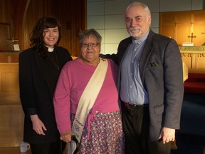 Members of St. George's Anglican ministry team (from left): The Reverend Emily Carr, Indigenous deacon The Reverend Deacon Denise McCafferty, and The Reverend Deacon Peter Coolen.