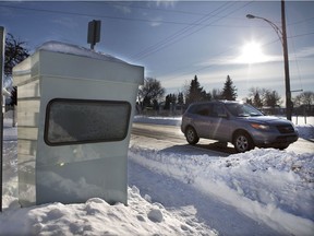 The Saskatoon board of police commissioners has appealed to Premier Scott Moe to protest the reduction of funding for traffic safety initiatives that was paid for through money from speed cameras in the city. This February 2015 photo shows a speed camera on Clarence Avenue.