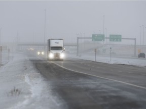 Environment Canada says that on Monday an Alberta clipper combined with freshly fallen snow will produce a widespread area of blowing snow over the province.