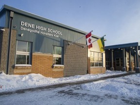 The new entrance following a Grand Reopening and Memorial ceremony at the Dene High School in La Loche, Sask. on Friday, Jan. 18, 2019. The office features bullet proof glass.