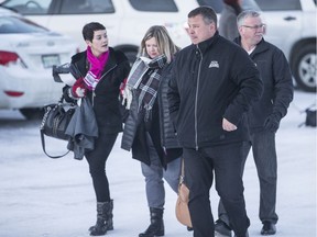 Scott Thomas, father of Humboldt Broncos bus crash victim Evan Thomas, enters the Kerry Vickar Centre, which is being used for the sentencing hearing, in Melfort, Sask. on Monday, Jan. 28, 2019.