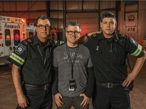 Paramedics: Emergency Response director Antonio (Tony) Hrynchuk (centre) stands alongside Saskatoon paramedics Brett Hart (left) and Ben Deutscher.