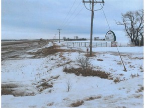 Downed stop sign at southeast corner of Highway 16 and Range Road 3083. Court exhibit photo.