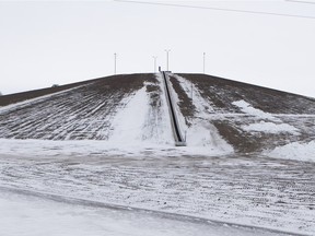 A lack of snow has hindered the opening of Optimist Hill in Diefenbaker Park in Saskatoon, Sask. seen here on Jan. 9, 2019. The group behind the campaign to fund the project expect snow-making equipment to arrive soon and snowboard and toboggan runs could be operational in a week to 10 days.