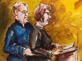 Lyle Brons and his wife Carol are seen giving victim impact statements in a courtroom sketch, in Melfort, Sask., on Wednesday, Jan. 30, 2019. The brons are the parents of Dayna Brons, the Humboldt Broncos athletic therapist who was killed in the collision.
