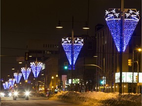 Saskatoon city hall administration is proposing an extension of the hours and season for winter lighting like thes on Third Avenue downtown in 2014.