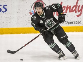 Levi Cable, shown here in action against the UBC Thunderbids on Jan. 25, was the OT hero Friday against the visiting Mount Royal University Cougars.