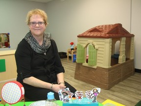 Arlene Trask, executive director of the Saskatoon Region Early Childhood Intervention Program, can be seen among some of the homemade toys they use to help children learn through play at the organization's new, larger facility on Feb. 5, 2019. Officials say the new space will allow more room for programming and they hope it will also help increase the organization's profile in Saskatoon.