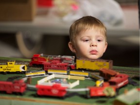 Silas Woytowich watches with fascination as the trains roll by during the All Aboard 2019 Model Train Show at the Western Development Museum in Saskatoon on Feb. 23, 2019.