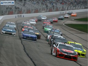 Christopher Bell, driver of the #20 Rheem Toyota, leads a pack of cars during the NASCAR Xfinity Series Rinnai 250 at Atlanta Motor Speedway on February 23, 2019 in Hampton, Georgia.