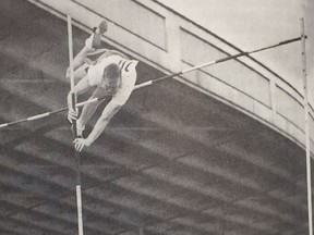 Saskatchewan track and field icon Bob Adams, competing at the CNE meet in Toronto. He represented Canada in the 1952 Olympic Games.  (Photo courtesy Bob Adams)