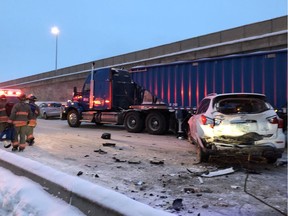 Saskatoon police, fire and ambulance in Saskatoon responded to Circle Drive South following a multi-vehicle collision on Feb. 21, 2019. At least 14 vehicles were involved in the collision.