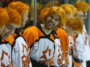 Saskatoon Contacts No.19 Patrick Cey and his teammates showed off their hockey hair during the official opening ceremonies at the 2005 Telus Cup national midget hockey championships at Robert Guertin Arena in Gatineau, Quebec.