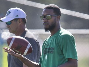 Jason Shivers (right) was announced as the Riders' defensive co-ordinator on Friday.