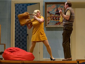 Emma Slip (left) and Tim Bratton (right) play Gretchen and Robert, respectively, in the farce Boeing Boeing running at Persephone Theatre from Feb. 27 to March 13 in Saskatoon.