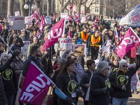 CUPE Local 1975 members rally on the U of S campus in March.