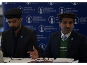 Rahim Ahmad (left) and Mubarik Syed (right) speak about the shooting in New Zealand at the Baitur Rahmat Mosque in Saskatoon on March 19, 2019.