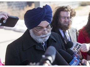 Chanan Singh Sidhu, uncle Jaskirat Singh Sidhu (not pictured), the driver of a transport truck involved in the deadly crash with the Humboldt Bronco's bus, speaks to the media outside of the Kerry Vickar Centre, which is being used for the sentencing hearing of in Melfort, Saskatchewan on Friday, March 22, 2019. Jaskirat Singh Sidhu was sentenced to 8 years in prison.