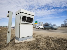 Cars cruise past a photo radar camera location along Circle Drive in Saskatoon, SK on Monday, March 25, 2019.