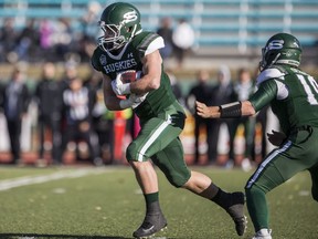 University of Saskatchewan Huskies quarterback Kyle Siemens, right, and running back Tyler Chow are both award finalists for the 2019 Huskie Salute.