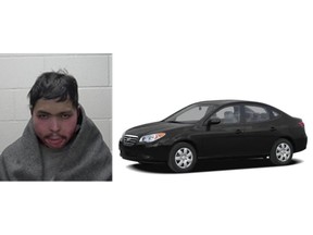Sha Biswakarma is wanted on a Canada-wide warrant and police say he was spotted in Saskatoon on Monday. Police say he may be driving a 2009 Hyundai Elantra, pictured right. Saskatoon Police Service handout photo.