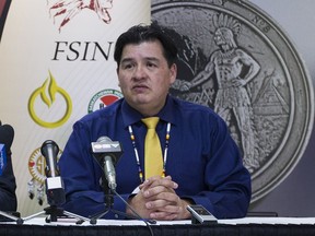 Chief Bobby Cameron speak at a press conference at FSIN in Saskatoon, SK on Friday, February 23, 2018.